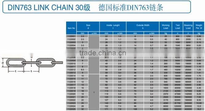 China manufacturer Rigging hardware galvanized DIN763 link chain