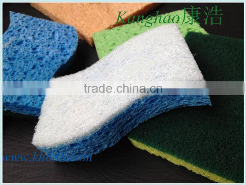 Factory directly sell natural cellulose sponge with fiber cloth heavy duty remover for kitchen cleaning