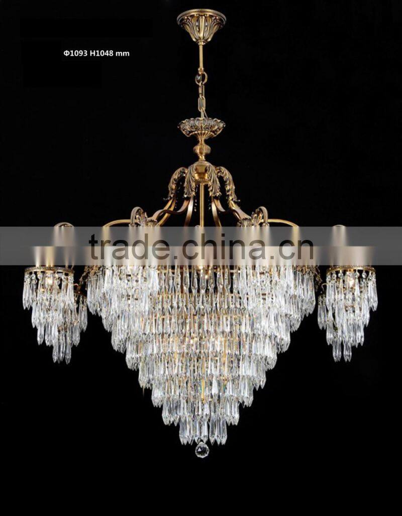 Rococo Style Crystal & Golden Brass Chandelier For Living Room Hotel Hall/ Elegant Crystal Chandelier Decorated Pendant Lamp