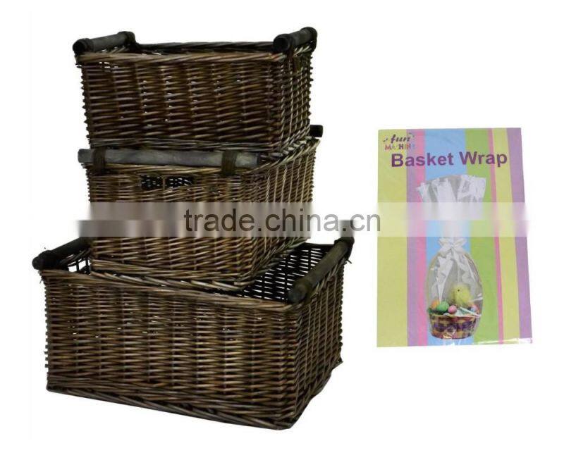Antique Brown Wicker Willow Storage Christmas Hamper Display Kitchen Basket with Wooden Handles in Choice of Sizes & Deals