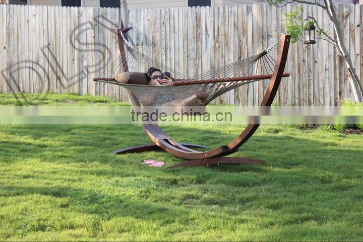Double Wide Wood Arc Outdoor Hammock & Stand Set