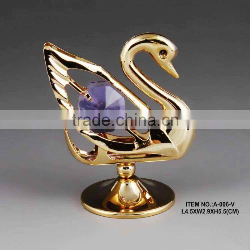 24K gold plated tabletop love swan decoration with crystals from swarovski