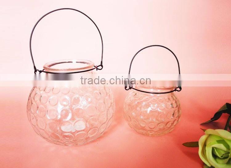 transparent pumpkin shape glass candle jar with metal holder