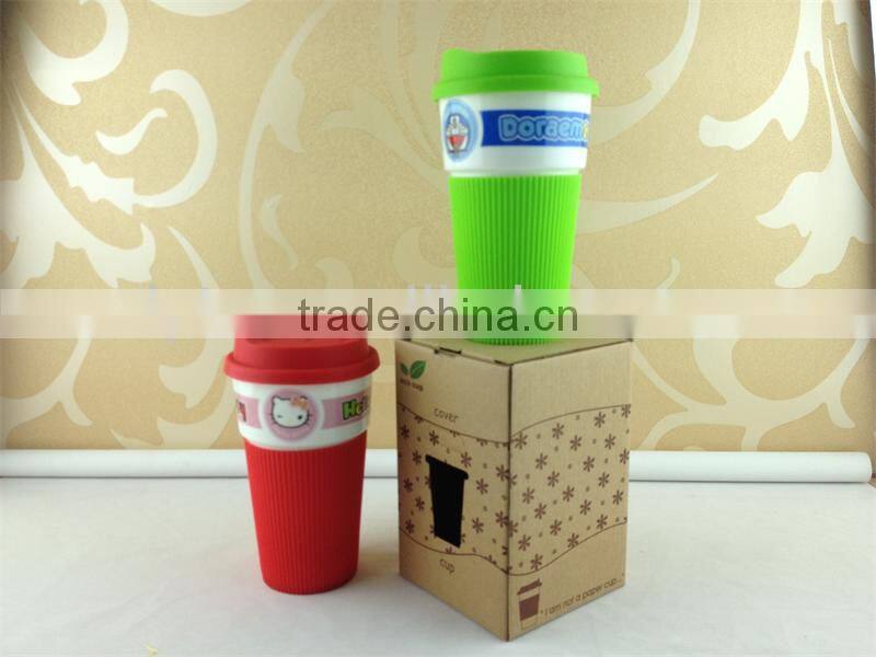 silicone sleeve and lid ceramic coffee mug cup