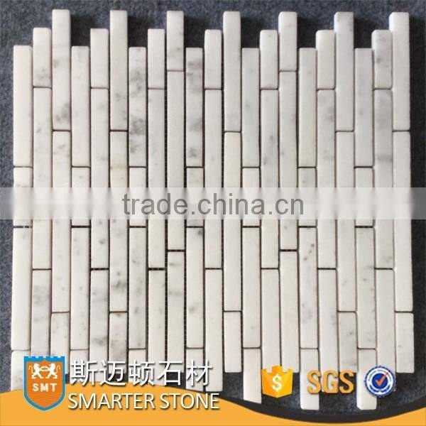 White marble mosaic stone strip mosaic regular strips on mesh
