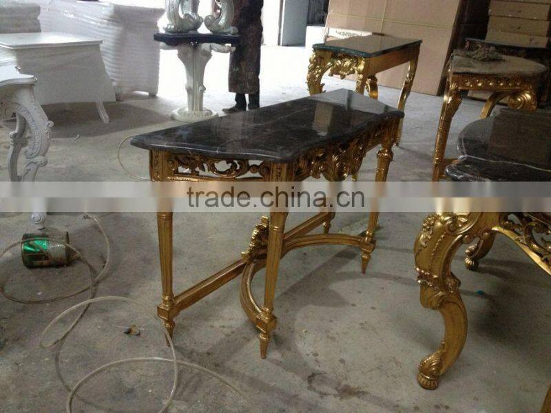 Gold leaf with natural marble top antique reproduction console table for sales