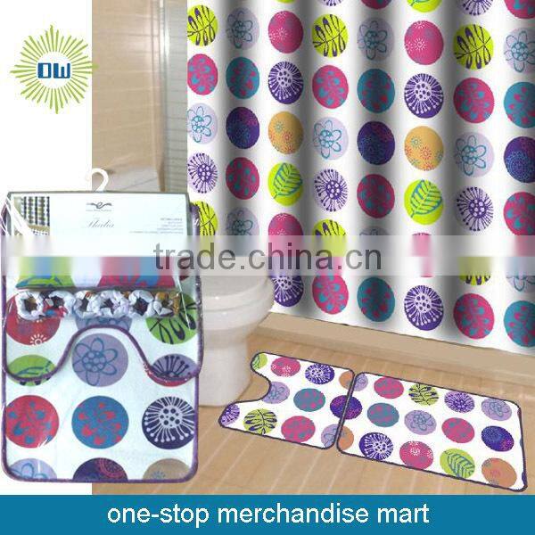 Waterproof Polyester Shower Curtain With Bath Mat Set