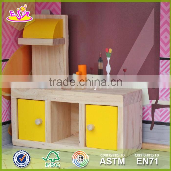 2017 New design kid wooden doll house kits lovely wooden girls doll house kits W06A218