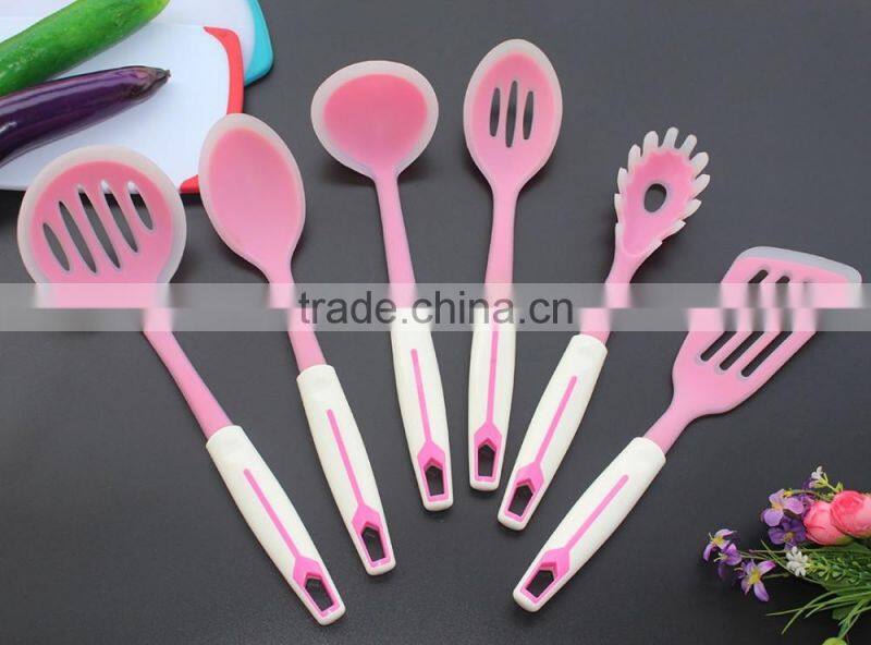CK-3121 Food grade FDA & LFGB 6pcs gadget silicone kitchen cooking tools set eco silicone kitchen utensil set with PP handle