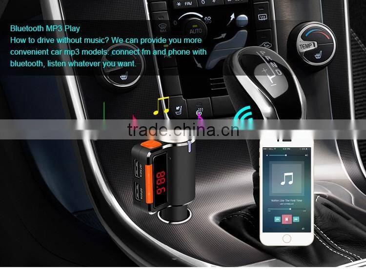 Dual USB Auto Car Charger kit with Wireless Bluetooth Hands Free Calling speaker MP3 Player FM Transmitter cigar lighter