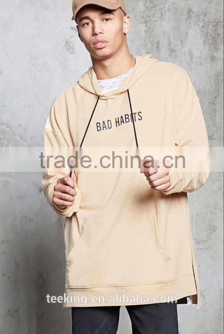 OEM custom baggy mens printing longline hoodies