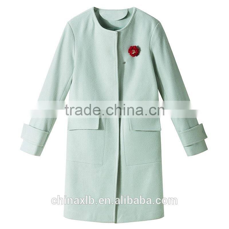 Fashion Swallow Gird Pattern Women Wool Coat With Hooded