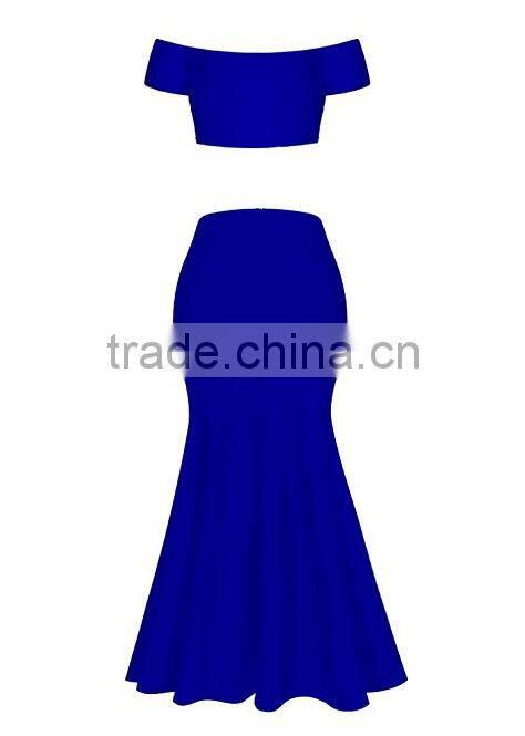 pictures of long skirts and tops for Women's Two Piece Off Shoulder Crop Top Maxi Mermaid Skirts Dress Set