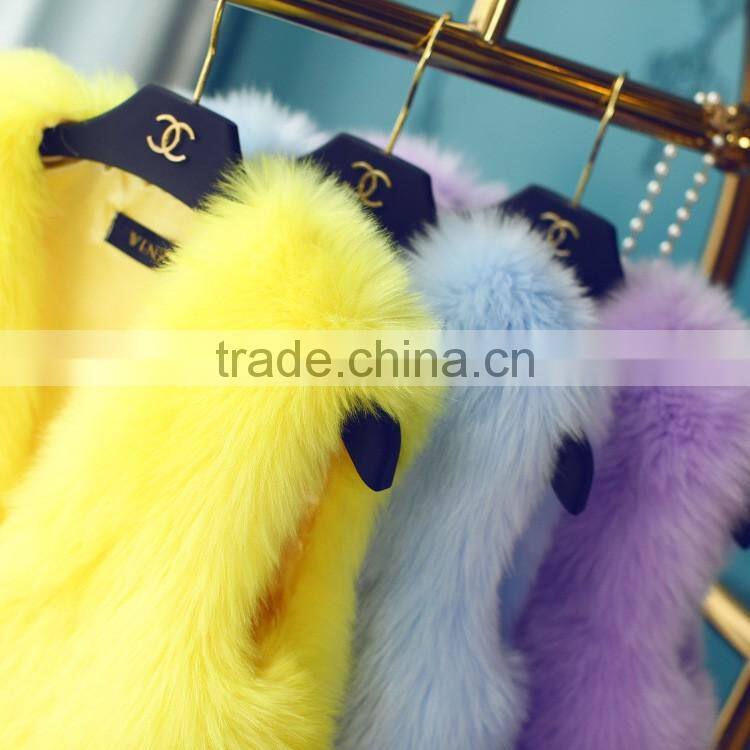 winter high-grade candy color thick luxury lady short faux fox fur vest woman dress