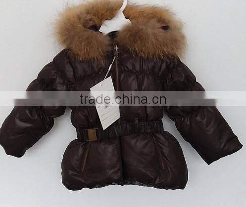 cute girls brown color faux fox fur collar down jacket