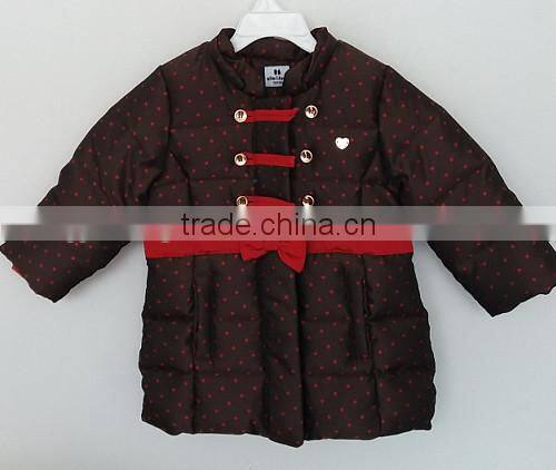 2016 baby girls brown color printed cotton padded coat for winter