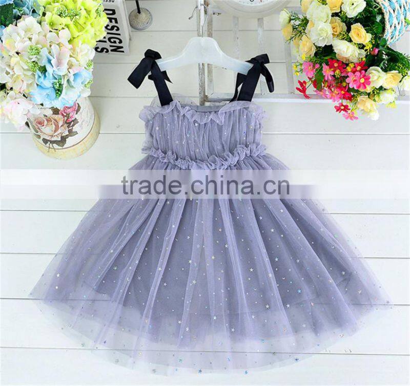 MGOO Special Design Bow Shoulder Girl Shinning Princess Dress Children Kids Star Infant Vestidos 6706