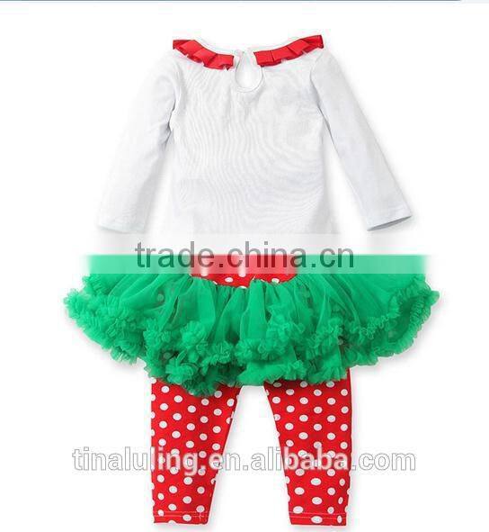 New 2015 Fashion Baby Girls Christmas Clothing Children Santa Claus t shirts+Polka dots legging skirts 2pcs outfits