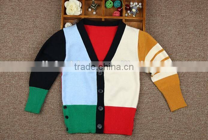 New Design V Neck Contrasted Colors Boys Cardigan Sweater