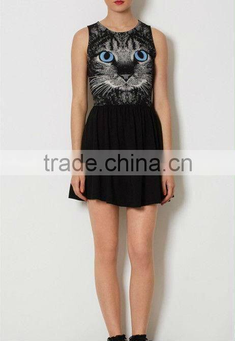 New Fashion Elegant Round Collar Bird Print Dress