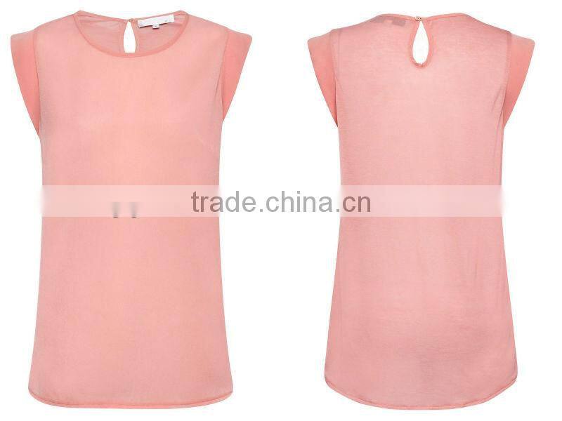 Classic Cap-Sleeved T-Shirt with a Lightweight Crepe Front and Jersey Back