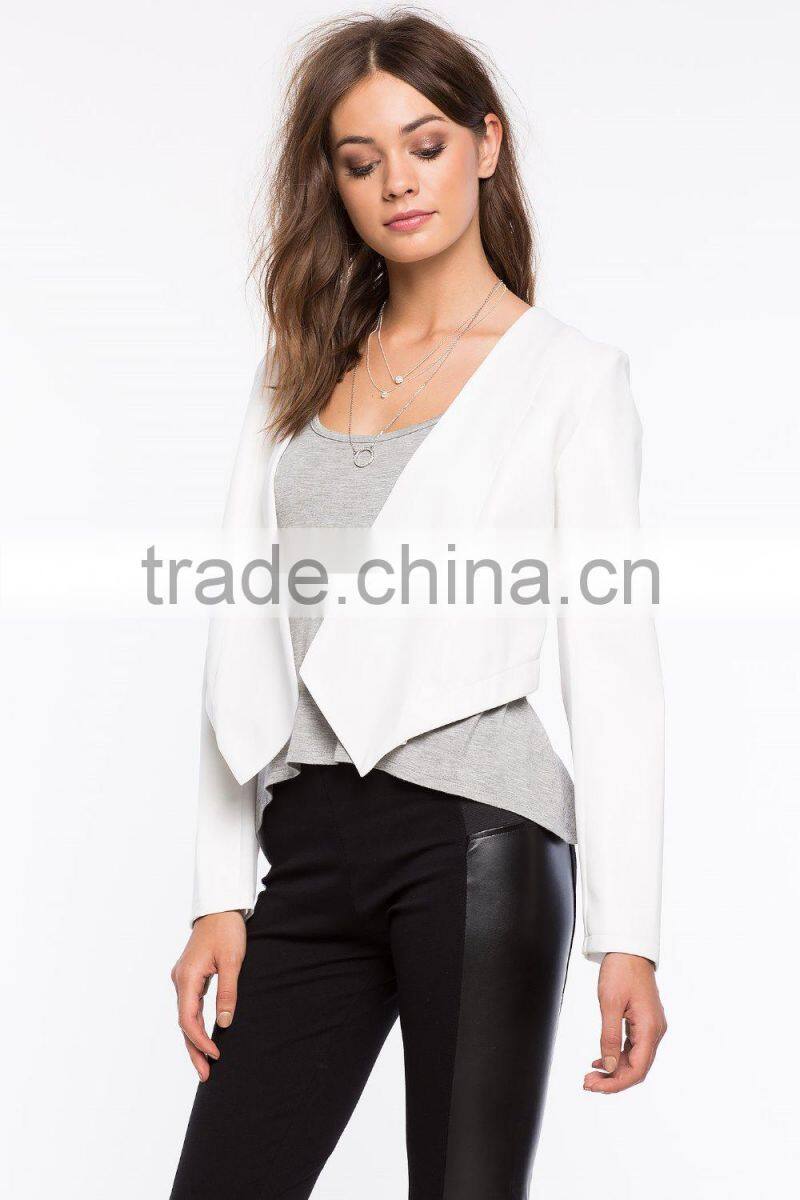 Latest contrast front lapels pointed hem blazer sexy women blazer 2015