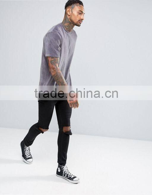 Men's Longline T-Shirt In Heavy Velvet