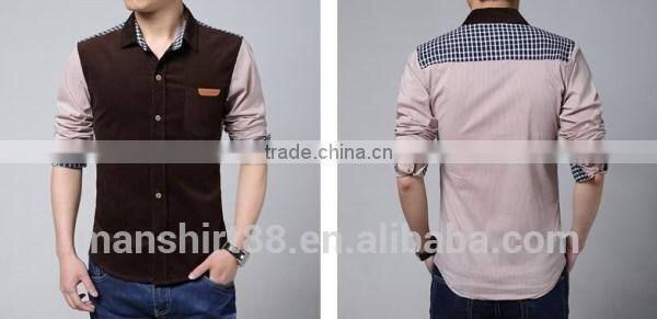 2017 mens long sleeve contrast color fake pocket corduroy shirt