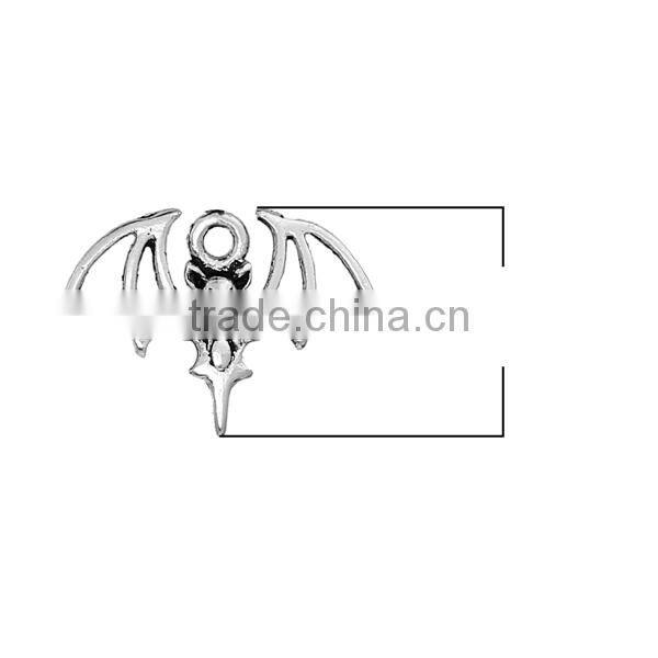 Zinc Based Alloy Halloween Charms Bat Animal Antique Silver 21mm x 15mm