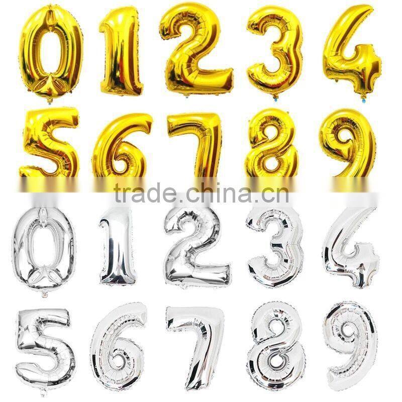 Hot sale 32 inch gold silver color foil number balloons for party decoration