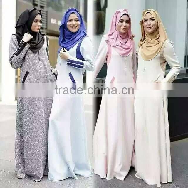 grey check casual sunshine hemp muslim dress/ muslim islamic fashionable abaya kaftan dresses/fancy dl islamic muslim dress