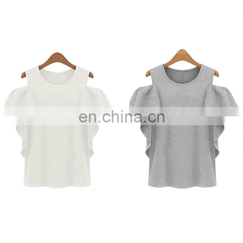 Fancy white off shoulder flying sleeve cotton ladies tops latest design