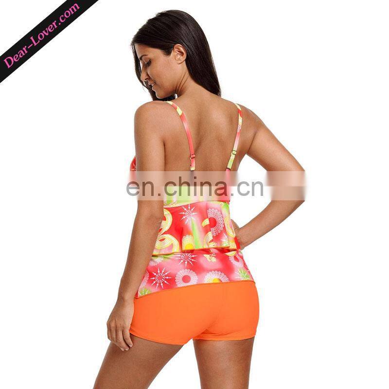 Hot Selling Orange Green 2pcs Tankini Woman Swimwear 2017
