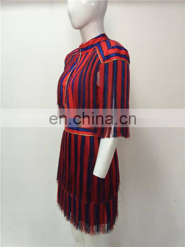 2017 Summer Female Clothing Wholesale Short Sleeve Red Tassels Casual Dresses