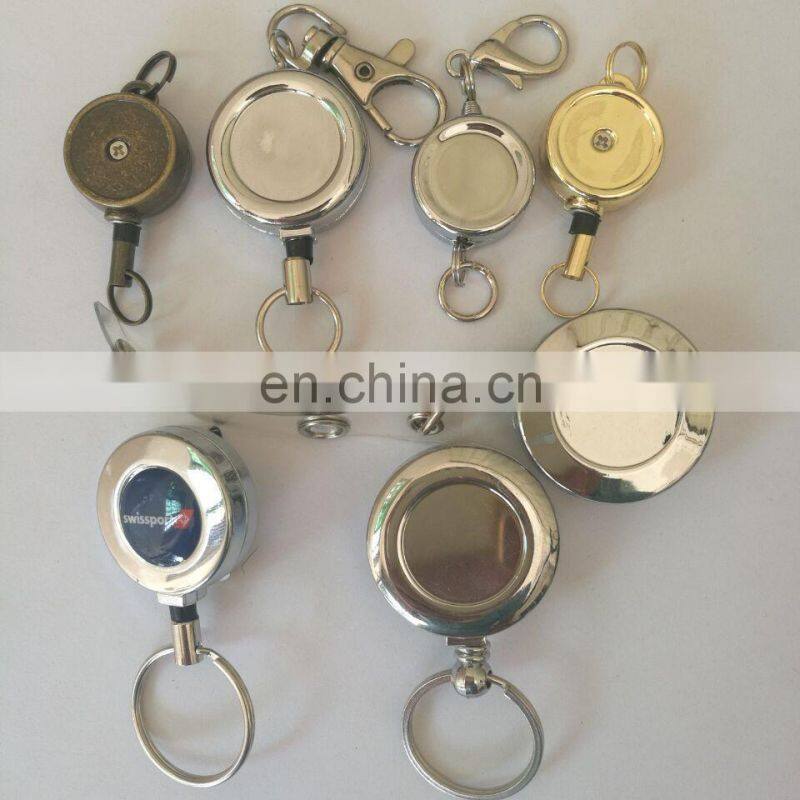 silver color heavy duty metal badge reel with steel cord