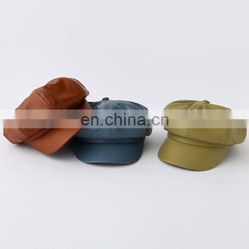 Kids PU Beret Boys girls Fall Winter hats Flat Top Solid color Hat Cool fashion casual Children Hat for 3-6T