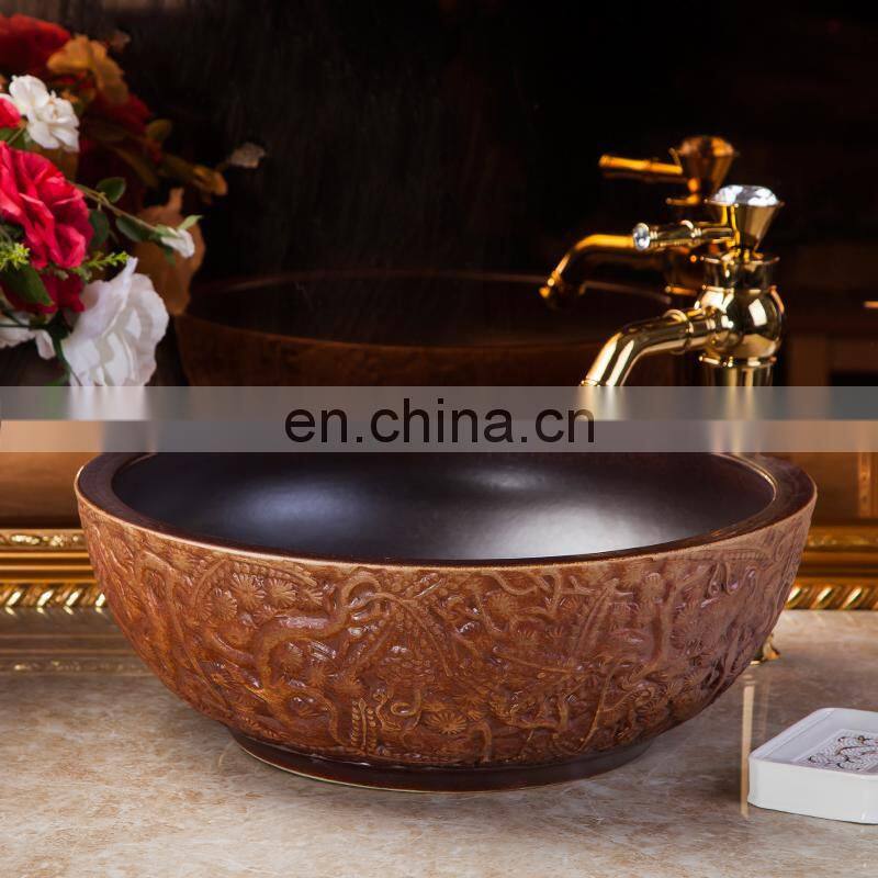 retro style hand carving ceramic sink from capital of porcelain jingdezhen