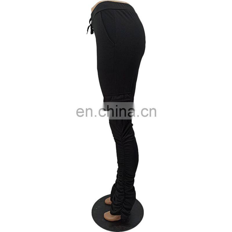 Amazon Hot 2021 European and American casual cotton blended skinny trousers flared mid-waist casual pants