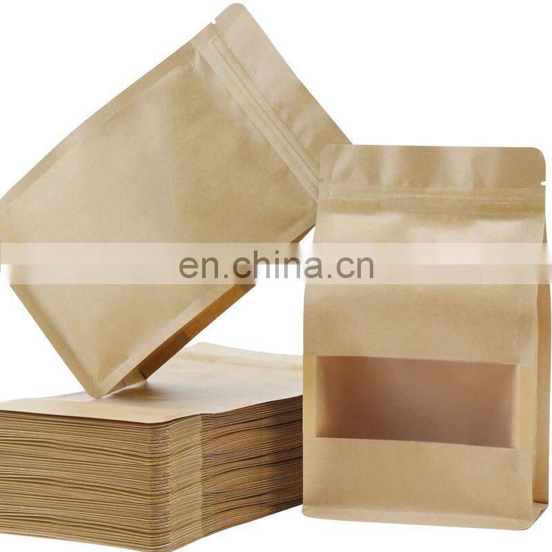 Doypack Zip lock Brown White Kraft Craft Paper Standing Up Pouches Food Packaging Zipper Bags With Window