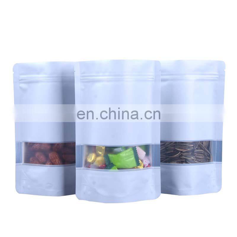 Wholesale Food Grade Black Matte Stand Up Pouch With Clear Window With Customized Sticker