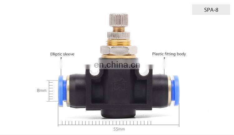 SNS SPA Series pneumatic one touch union straight air flow controller speed control valve with push-to-connect fittings