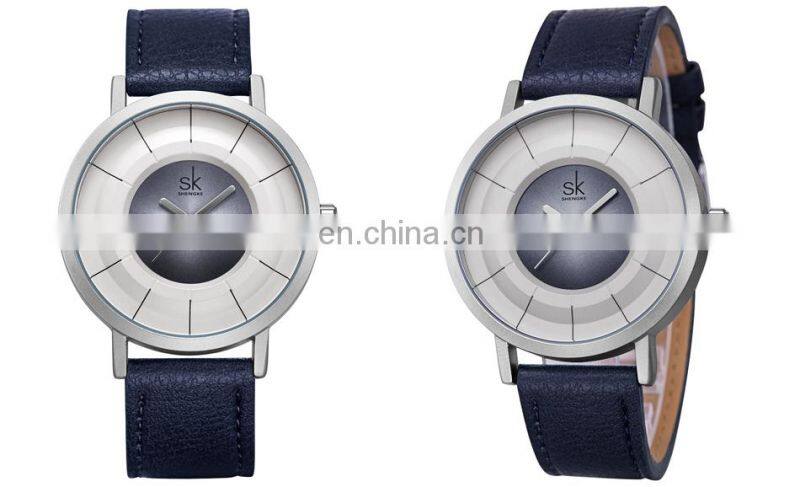 SHENGKE SK Men Watch Leather Band Matte Black Watches Custom Logo Brand Your Name  K9015G Alloy Watches