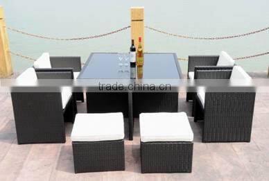 Resort outdoor furniture wicker table rattan chair tempered glass dining table price