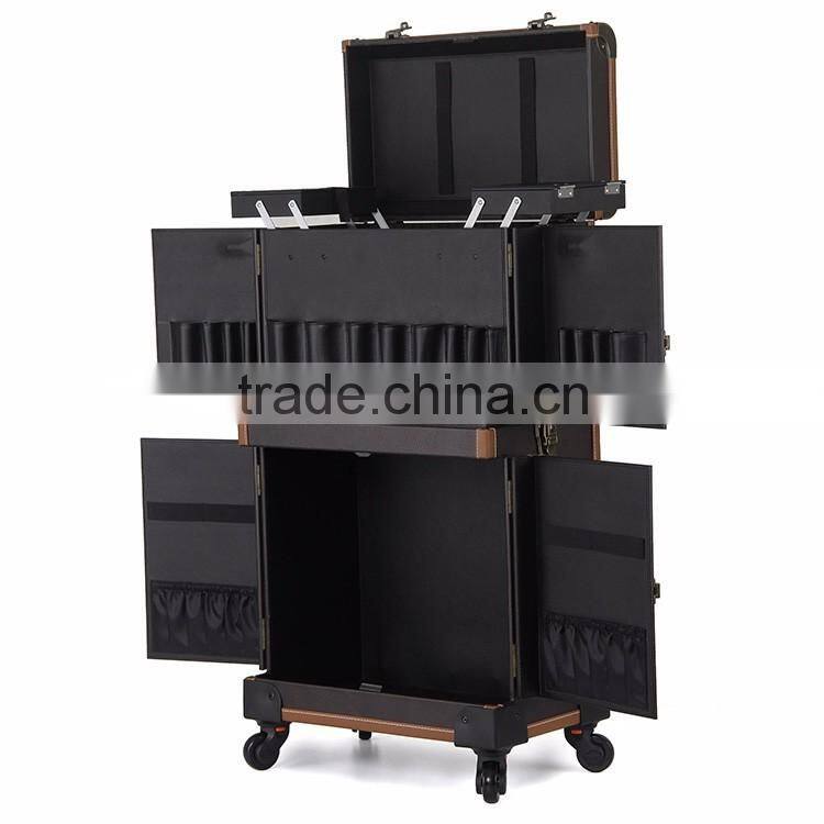 Guangzhou factory PVC trolley makeup case rolling case cosmetic case with wheels