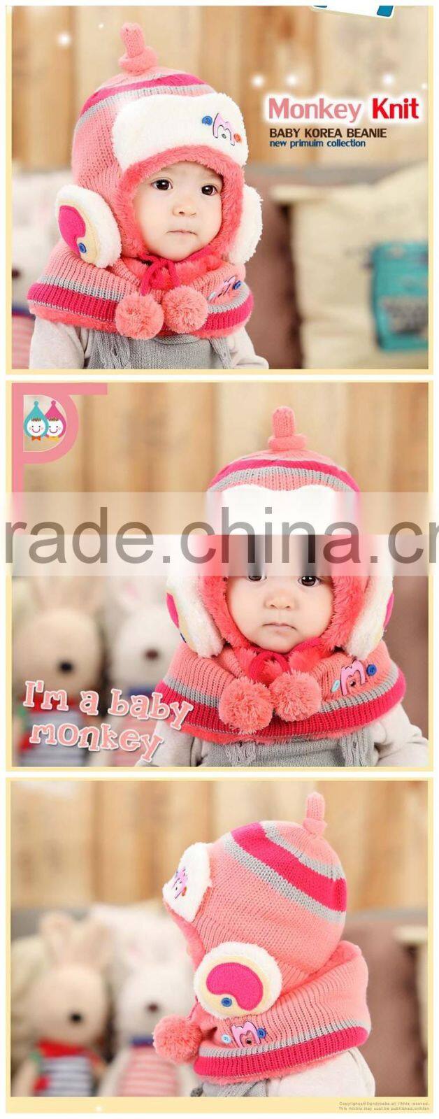 Wholesale Fashion Korea Striped Knitting Baby Winter Hat Scarf Set Beanie