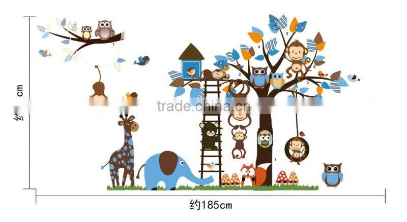 2016 Large Size Kids Cartoon Monkey Giraffe Owl Bird Wall Stickers