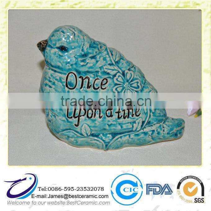 Blue Glazed Ceramic garden decorative Bird