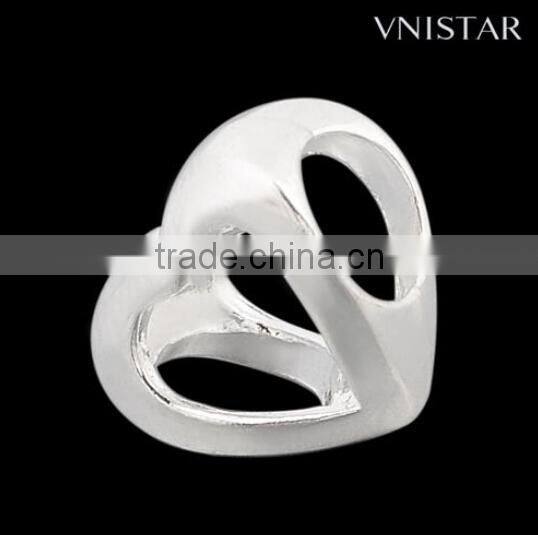 Vnistar Silver plated bead PBD1035, heart-shaped bead fit for european bracelet size in 10*11mm