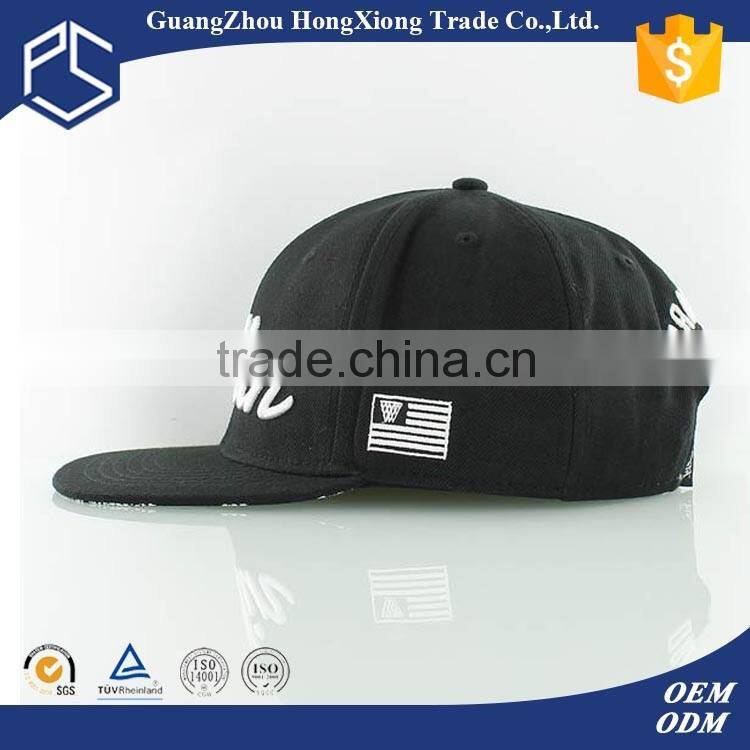 High quality black custom black 3D embroidered snapback hats