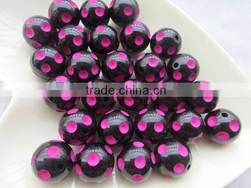 Fashion Large Big Size Polka Dot Beads, 20MM Round Acrylic Resin Dip Dot Beads, Black Halloween Rec dot Resin Beads for Jewelry